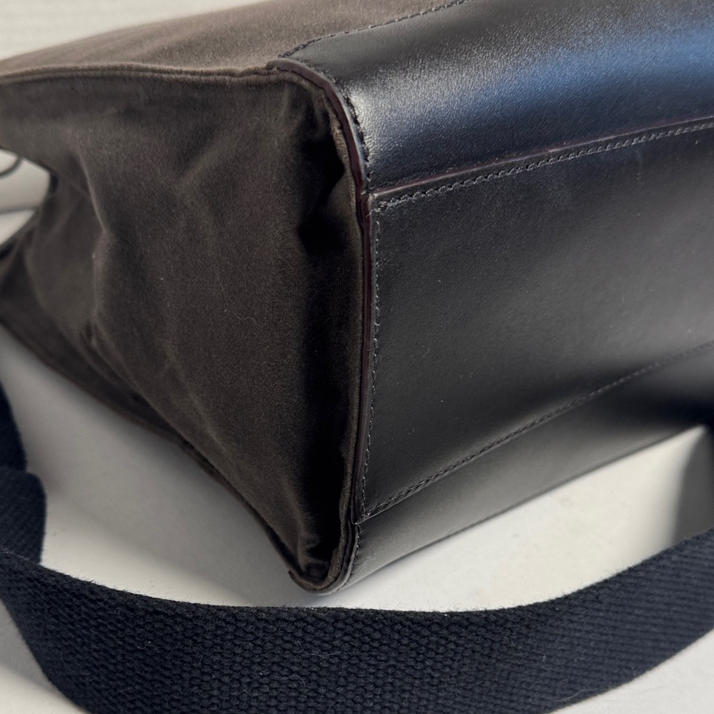 JACK SPADE Waxwear Brown Canvas Black Leather Slim Briefcase Shoulder Strap EUC - Picture 7 of 16